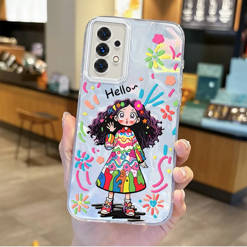 Graffiti Girl Cartoon Phone Case for Samsung Galaxy S24 S23 S22 S21 Plus Ultra A73 A72 A71 A55 A54 A53 Hard Non-Slip Matte Cover