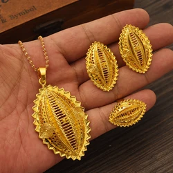 Shell Shape Gold Plated Ethiopian Eritrea Traditional Jewelry Set Necklace Earring Women's Habesha Wedding Bridal Best Gift