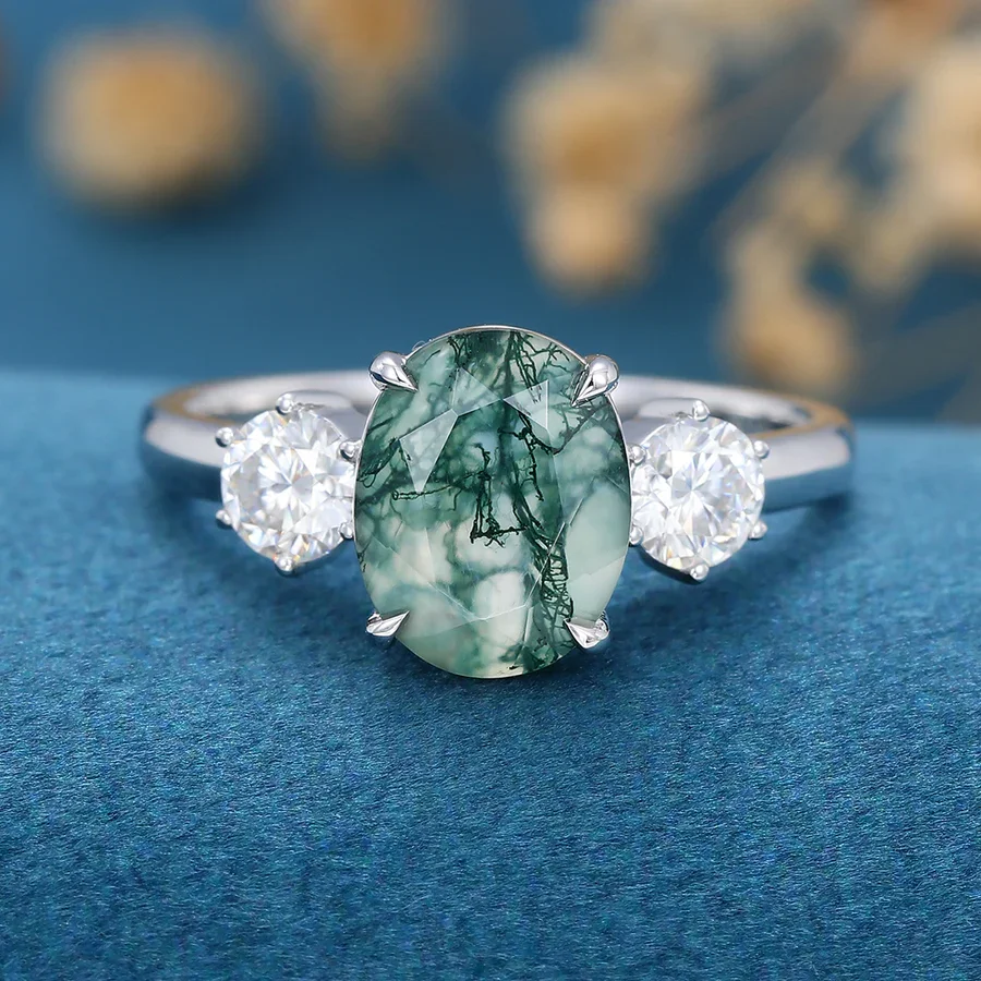 

Antique Moss Agate Engagement Ring 925 Sterling Silver Marquise Cut Zircon Cluster Rings for Women Jewelry Handmade Gifts