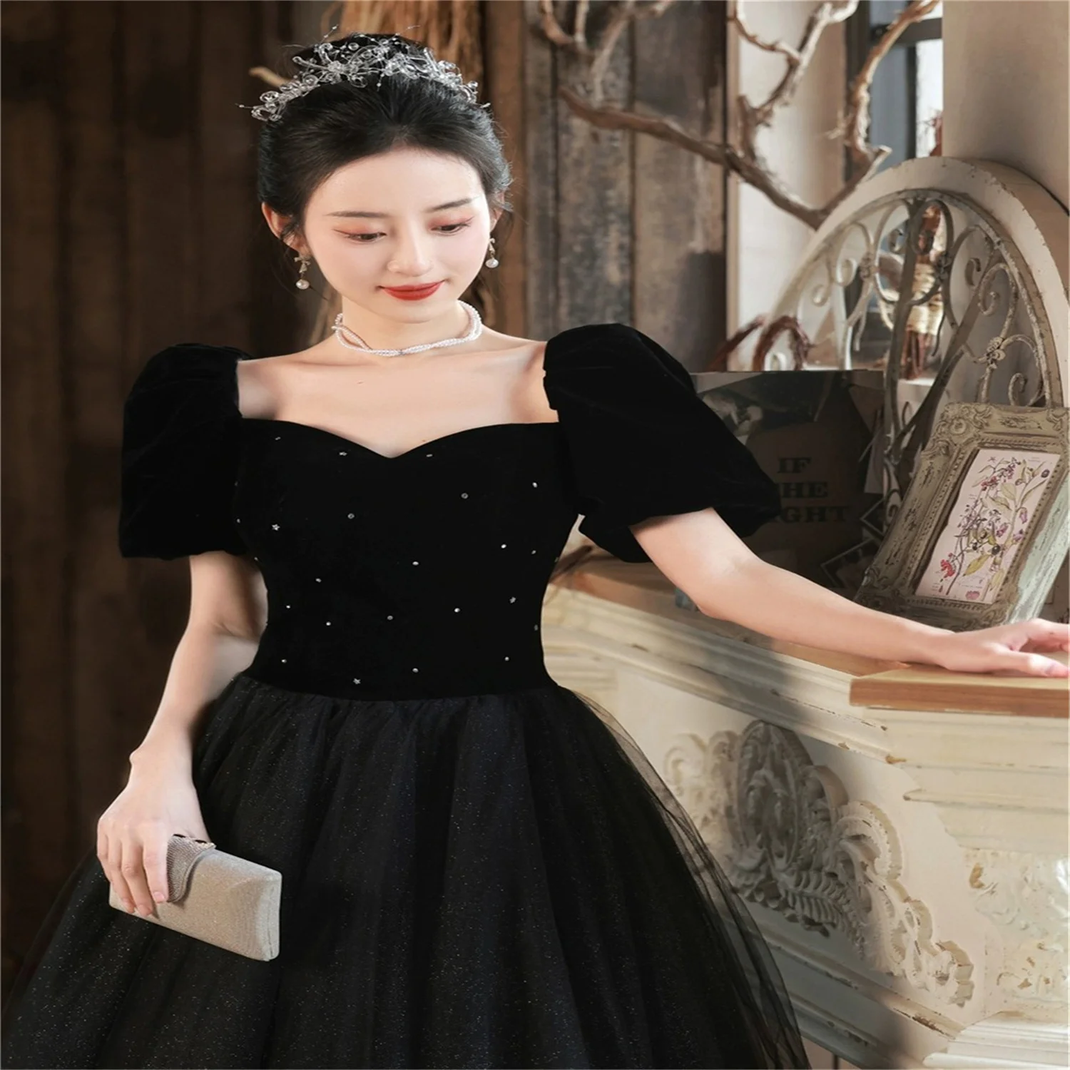 Abendkleid Party kleid für Brautkleid schwarz plus Größe Brautkleider für Braut Temperament Luxus Brautkleider