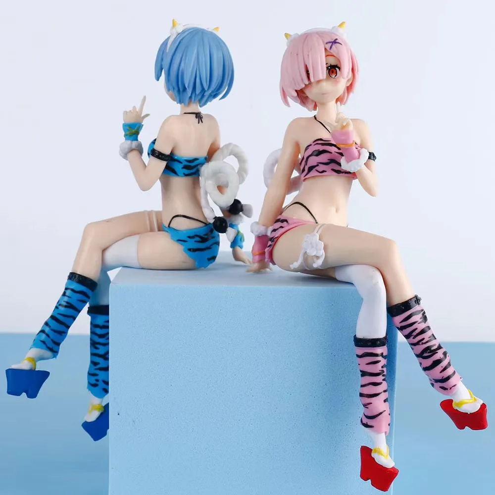 16CM Re:Life In A Different World From Zero PVC Model Anime Leopard Print Rem Ram Action Figures Decoration Toys For Kids Adult