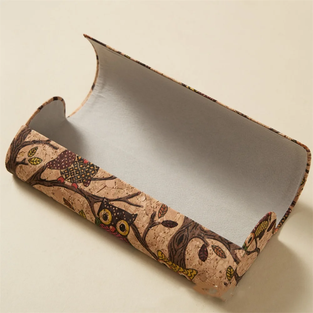 Caja de gafas Retro, estuche portátil de corcho para gafas, soporte para gafas con diseño de flores, estuche para gafas de sol de Pu impreso para viajes, hombres y mujeres