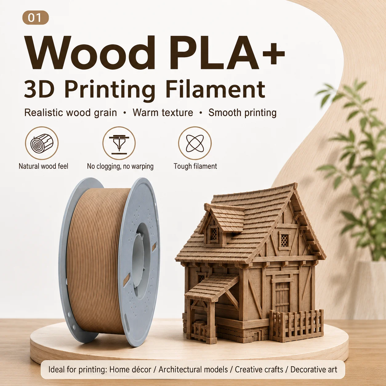 Филамент FILADOCK Wood PLA 1.75 мм 1 кг, текстура натурального дерева, высокоскоростная печать, для принтеров Bambu Lab, Creality, Prusa FDM