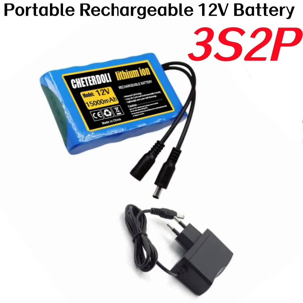 

НОВЫЙ портативный аккумулятор 12 В, литий-ионный аккумулятор 18650 емкостью 15000 мАч с зарядным устройством постоянного тока 12,6 В для аудиоусилителя видеонаблюдения.