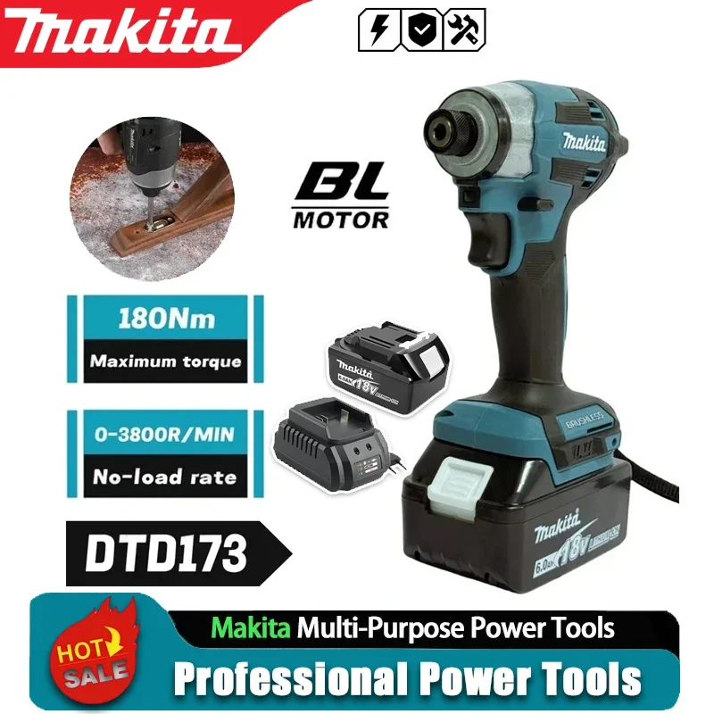 

Бесщеточный ударный шуруповерт Makita DTD173, аккумуляторная дрель-шуруповерт, беспроводной электроинструмент 18В с двигателем BL