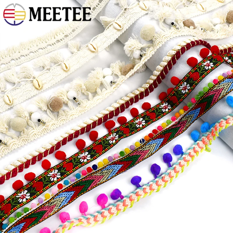 2Yards Pompons Tassel Fringe for Clothes Curtain Decorative Trimmings Stitching Ribbon Knitted Beaded Trim Sewing Accessories
