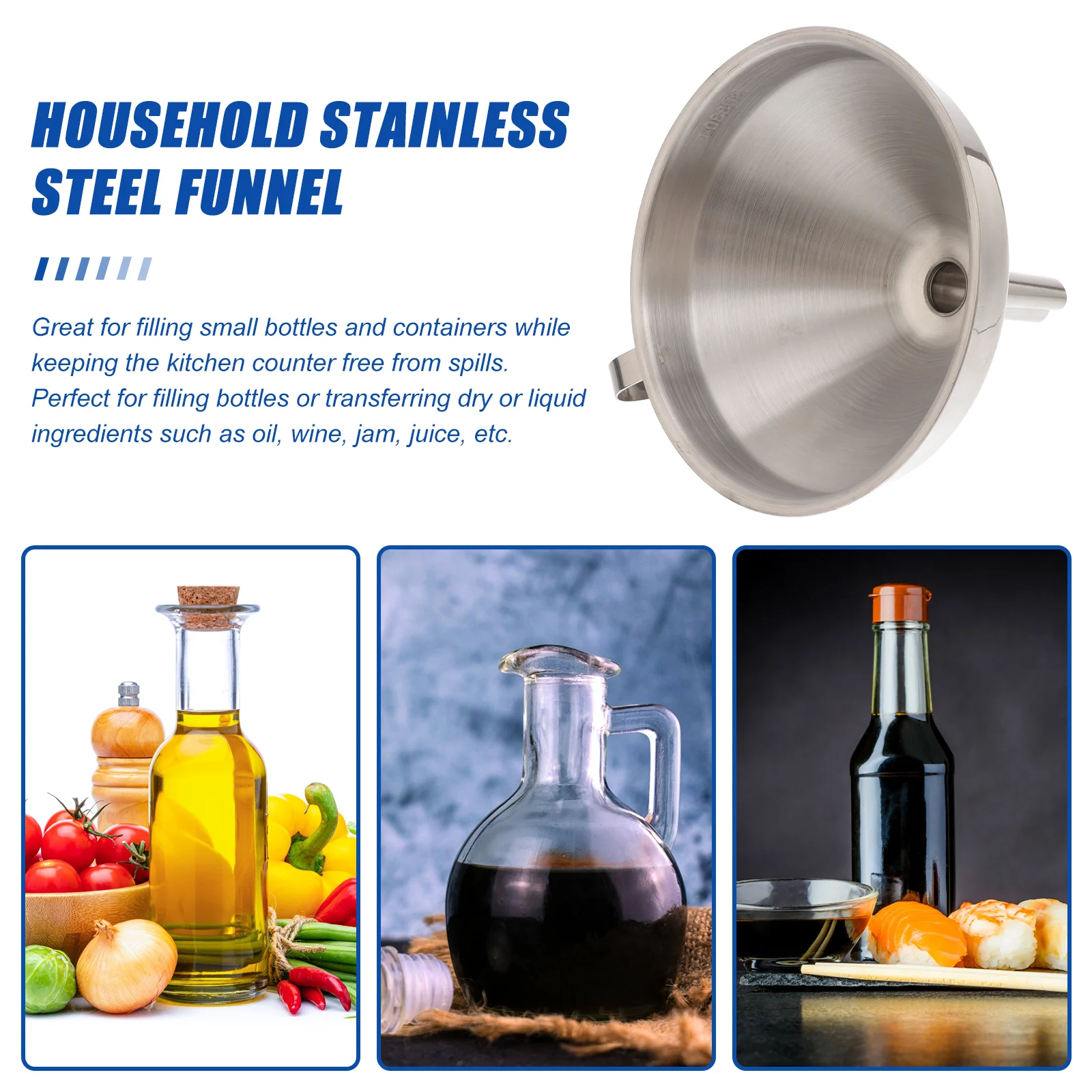 

1Set Stainless Steel Funnel Home Use Kitchen Tools Liquid Transferring Oil Wine Filling Funnel Kitchen Tools Wine Filter