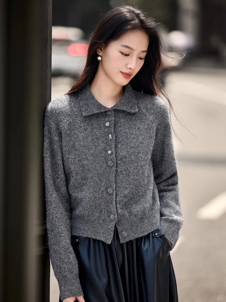 SENTUBILA женские повседневные кардиганы с отложным воротником, однобортные свитера, осень 2023, однотонные вязаные женские топы W54EI3846