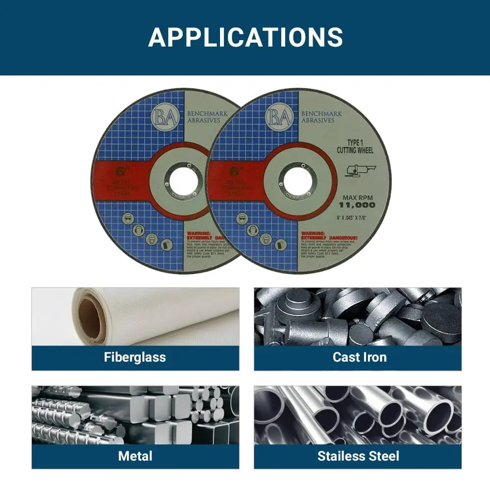 Materiały ścierne 6-calowe koła odcinające z tlenku glinu Samoostrzące do metalu i stali, trzpień o grubości 0,045 cala 7/8", szlifierka kątowa do cięcia