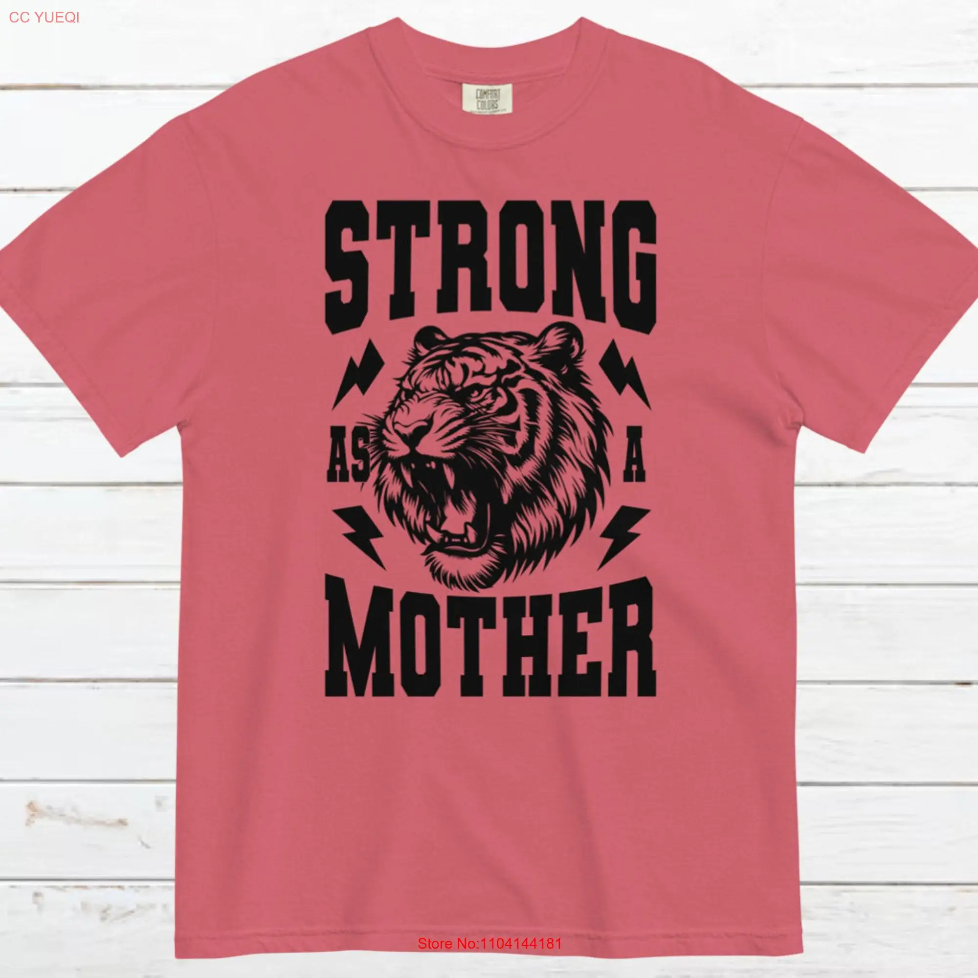 Comfort Colors Strong As A Mother T Shirt Tiger and Lightning Bolts Mama Retro Grunge Edgy Mom  long or short sleeves