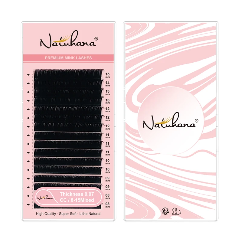 NATUHANA 5 Cases/Lot 16rows 8~25mm Mix Custom Mink Eyelash Extension Dlux Natural Soft False Mink Lashes Cilia Makeup Cilios