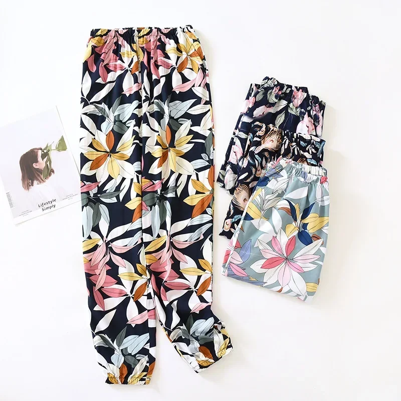 Pantalones de algodón de estilo japonés para mujer, pantalones de pijama multicolores de algodón de sección delgada para primavera y verano,