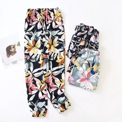 Pantalones de algodón de estilo japonés para mujer, pantalones de pijama multicolores de algodón de sección delgada para primavera y verano, pantalones antimosquitos