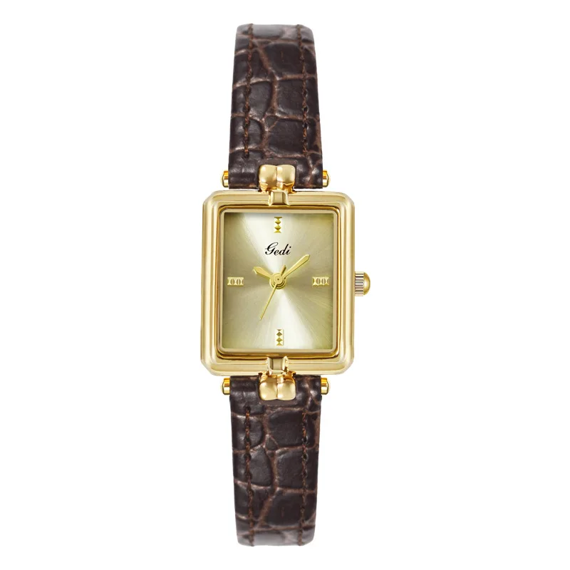 

Retro high-end Ladies Watch Simple Gold Square Waterproof Leather Strap Women Fashion Quartz Clock Wristwatches gift
