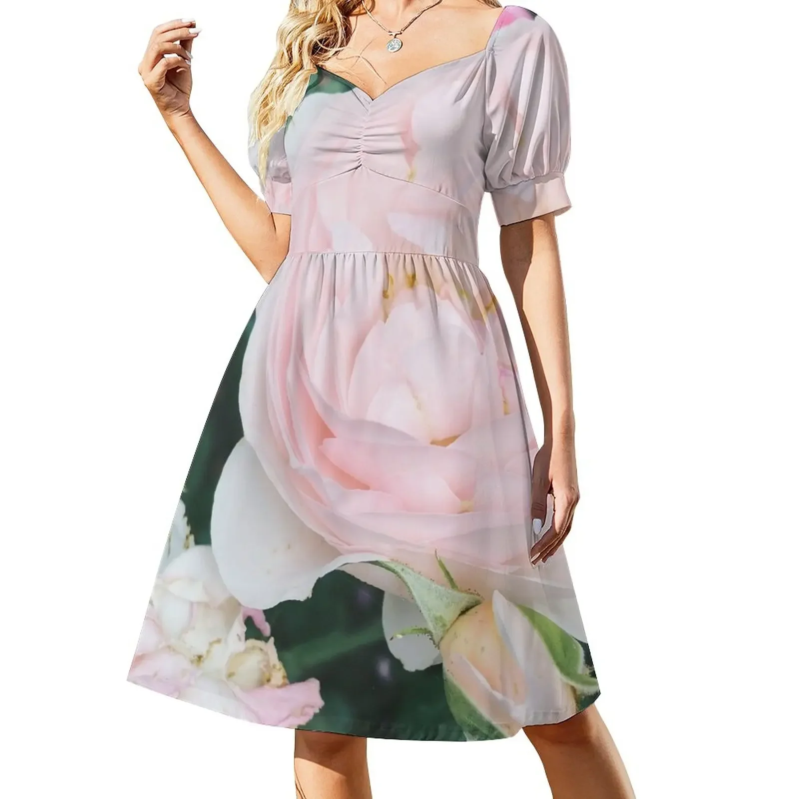 

Pastel Pink Garden Rose Short-Sleeved Dress evening dresses luxury 2025 long sleeve dress Dress women