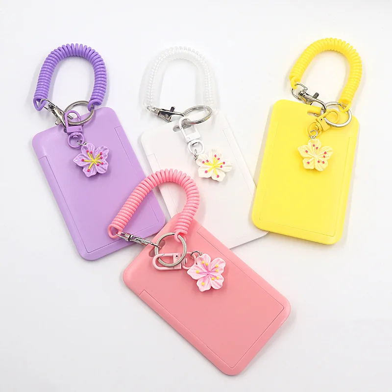 

Women Girl ID Card Cover Holder Student Bus Meal Card Case Flower Design Credit Card Sleeve Plastic Material