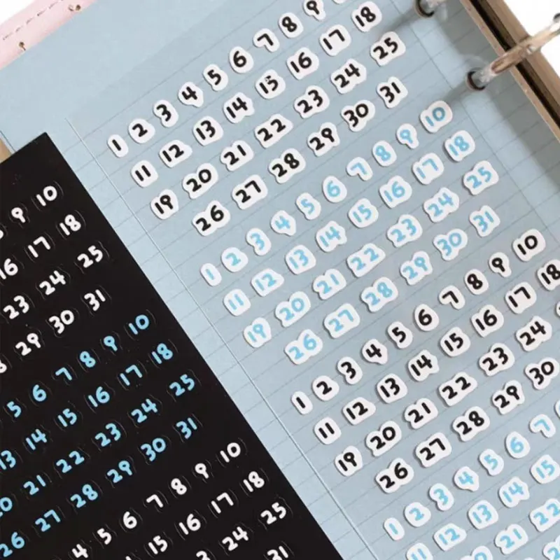 6 أوراق رقم التاريخ ملصق 1 ~ 31 رقم ملصقات للتسمية مخطط جدول الأعمال دفتر يوميات مؤشر ملصقات القرطاسية