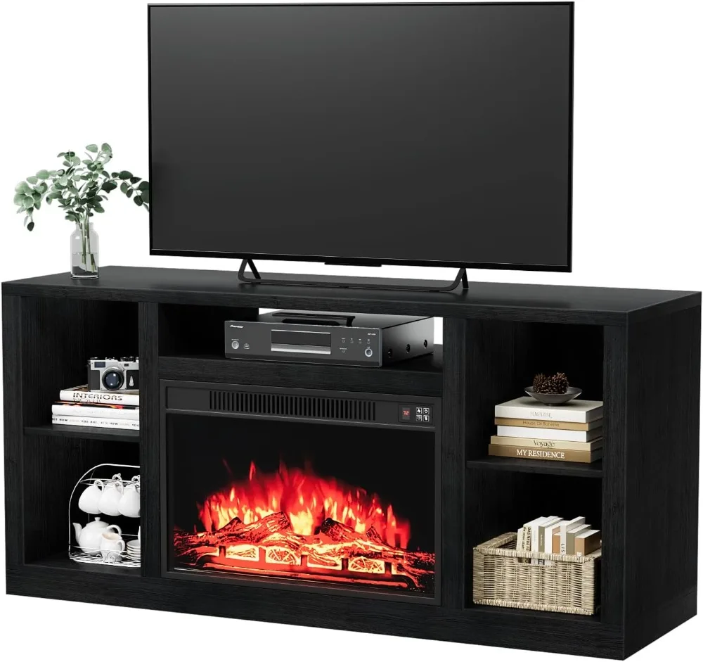 YESHOMY TV Stand with Electric Fireplace, Media Entertainment Centre Console with 2 Adjustable Shelves and 5 Storage Spaces, for