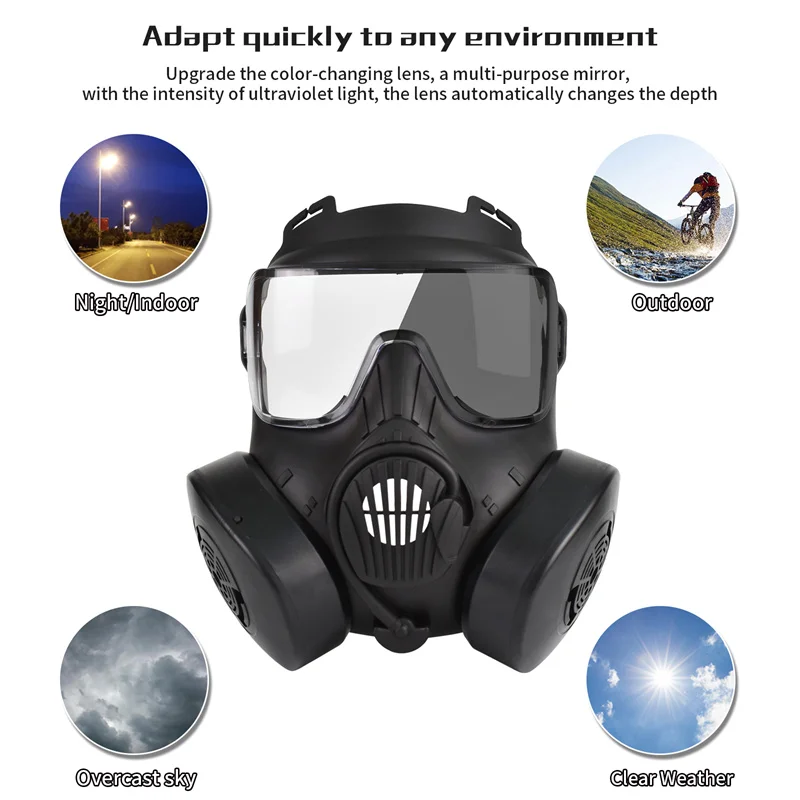 zlangsports Color Changing Tactical Paintball Airsoft Full Face Mask with Double Fans CS Cosplay Protective Masks