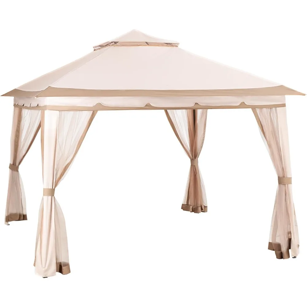 11x11 Outdoor Canopy for Shade and Rain with Mosquito Netting, Outdoor Pop up Gazebo Waterproof with Soft Top Metal Frame