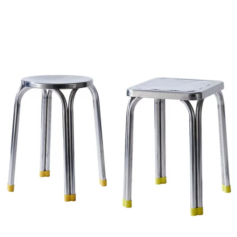 Stainless steel thickened four-legged stool household square stool factory canteen can store dining chair high stool