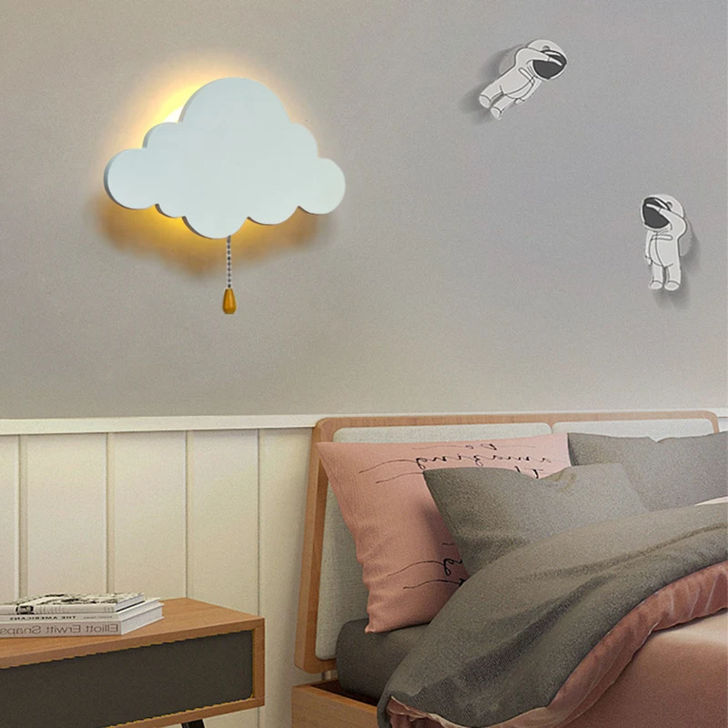 

Moon/Cloud Wall Light Bedroom Decoration Easy-to-install Cartoon Wall Lamp Battery Operated for Bedside Kid's Room Nursery Girls