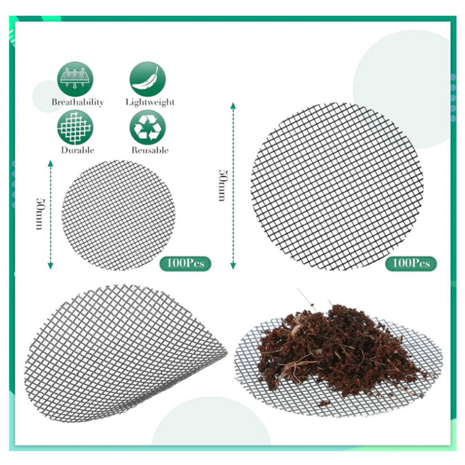 50 قطعة الزهرية التربة الاحتفاظ شبكة بونساي مكافحة تسرب حاجز التربة الصرف الشاشة بوعاء أسفل شبكة طوقا البستنة أداة