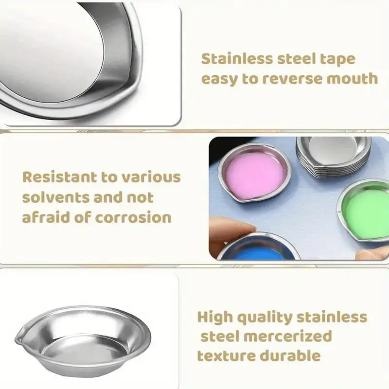 12PCS/SET Stainless Steel Small Round Paint Tray Paint Mixing Palette Tray，Suitable for Mixing of Various pigments