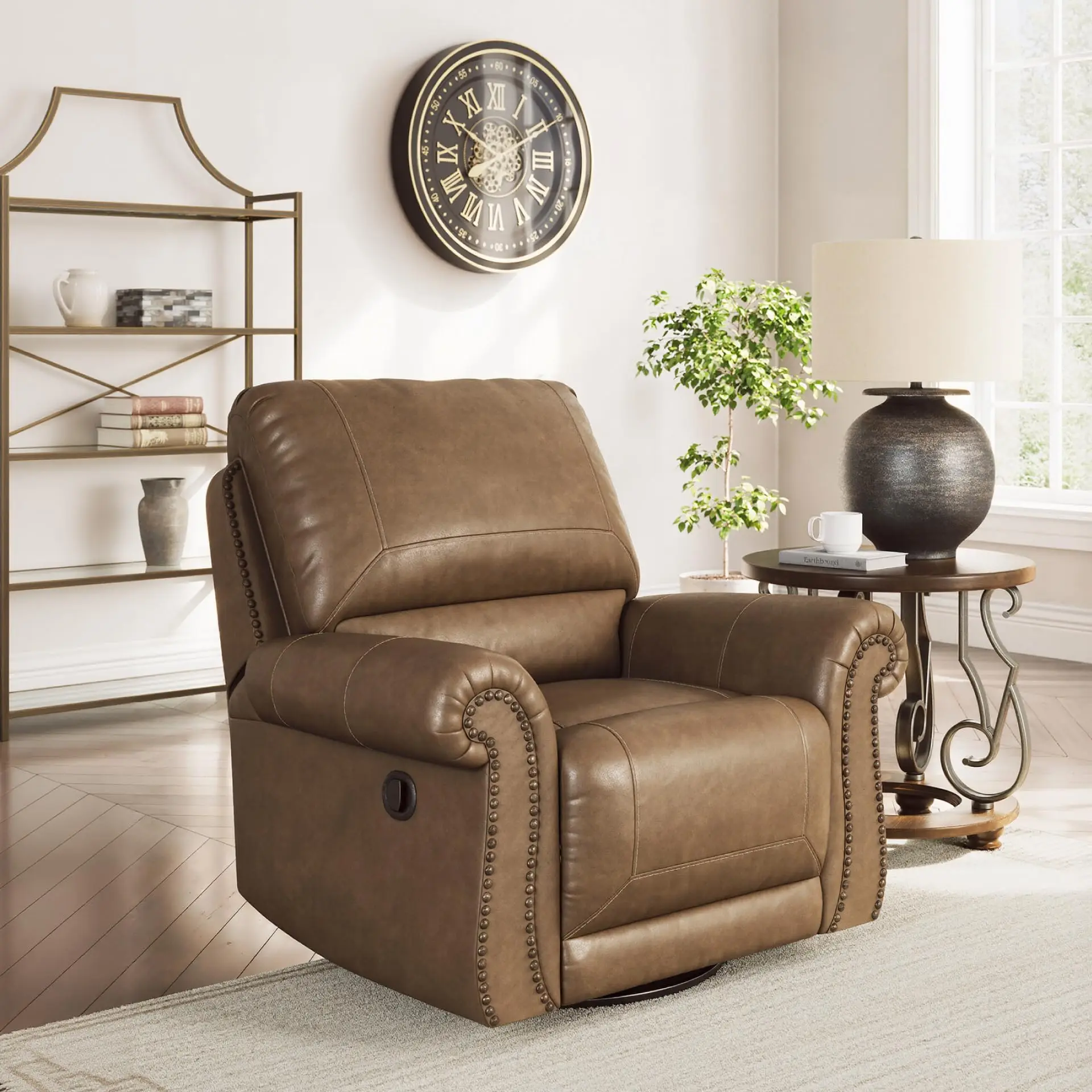 Furniture Faux Leather Swivel Glider Recliner