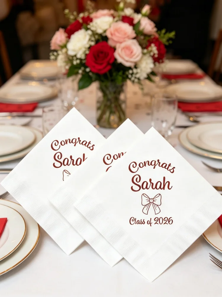 Personalized Disposable Paper Napkins Multi Sizes Beverage Luncheon Dinner Guest Towels Grad Ceremony Table Decor Graduation