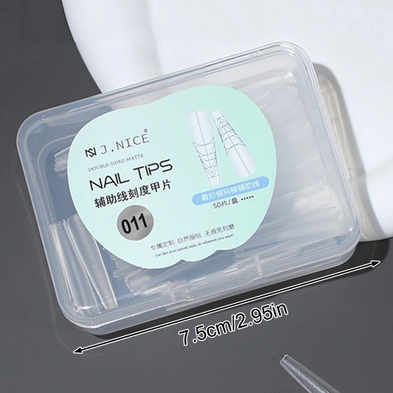 Fake Nails Long Trapezoid Auxiliary Lines 50Pcs/Box Acrylic Fake Finger UV Gel Polish Quick Extension False Nails Tip Manicure