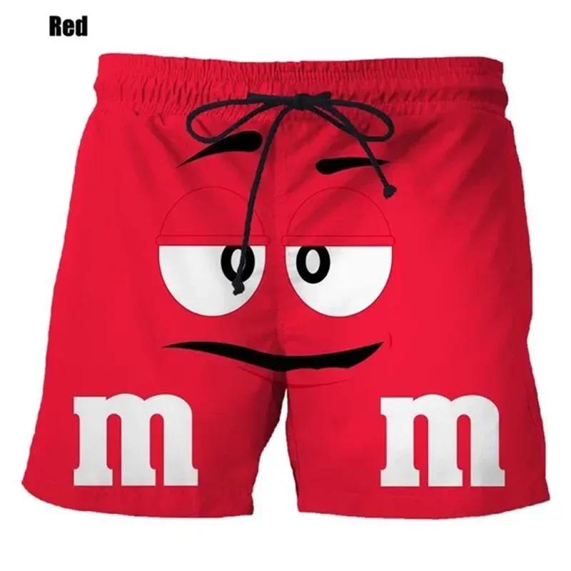 Food M&M\'s Chocolate Bean Beach Shorts Men Funny Kids 3D Printed Cartoon Cool Ice Shorts Swimsuit Board Shorts Summer Swim Trunk