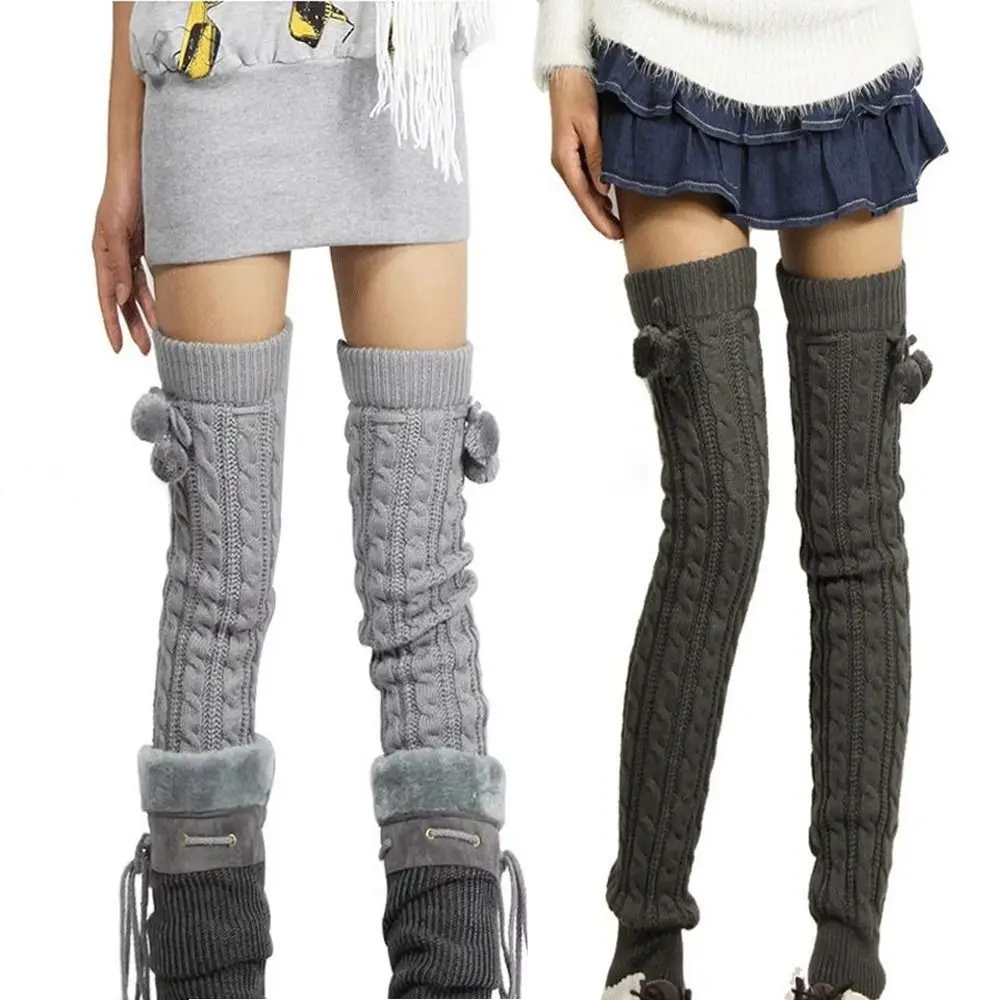 Cable Crochet Knitted Leg Warmers With Hairball Extra Long Long Boot Socks Boot Cuff Design Thickened Over Knee Boot Cuffs