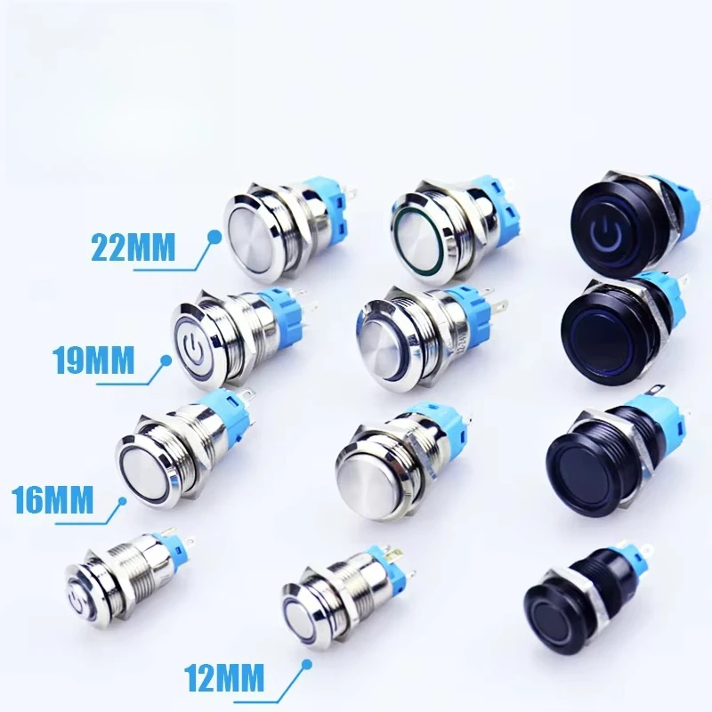 20pcs Custom Length 12 16 19 22mm Metal Pushbutton Switch Connector with LED CE ROHS IP67 Stainless Steel Momentary Switch