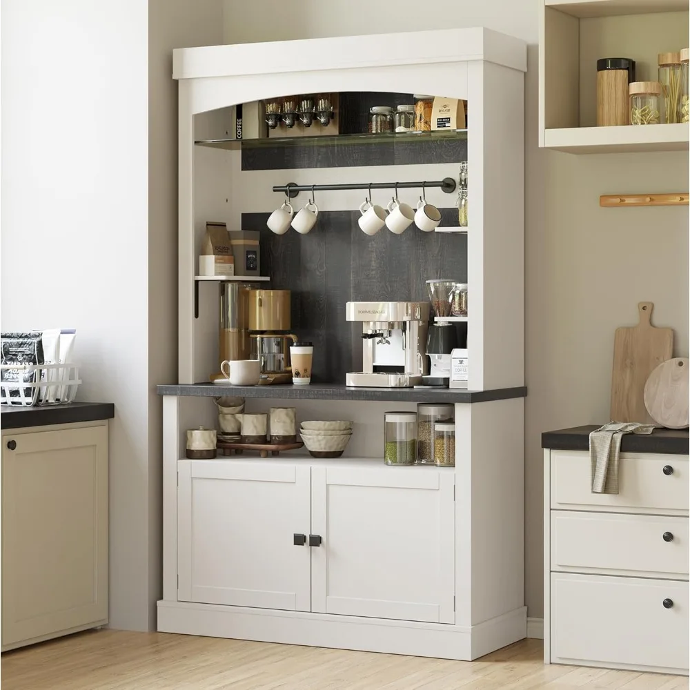 

CABIHOME Farmhouse Coffee Bar Cabinet with Storage LED Buffet Cabinet 72 Coffee Hutch Cabinet Large Kitchen Sideboard with Wine