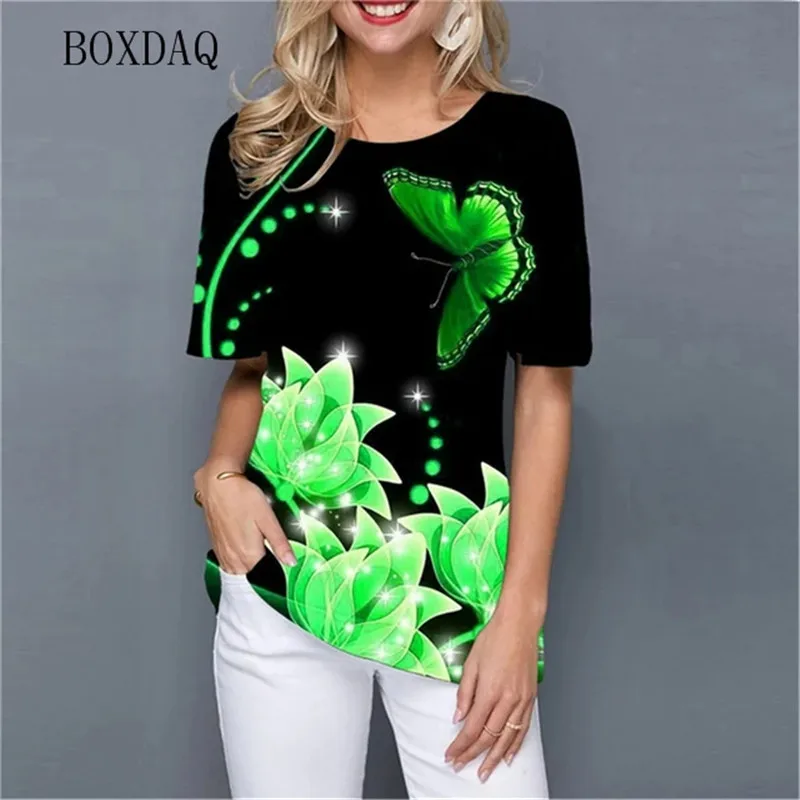 Short Sleeve Flower Women T-Shirts Summer 3D Floral Print Streetwear Pullover T Shirt 6XL Big Size O-Neck Casual Breathable Tops