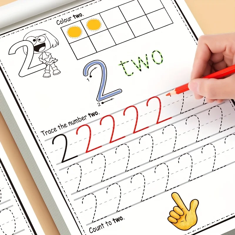 32 Pages, Children's Digital Writing Practice Book, Writing Aids, Improve Writing Skills, Number Recognition 0-30, Fun Coloring Practice Book, Early Education Pen Control Training Workbook