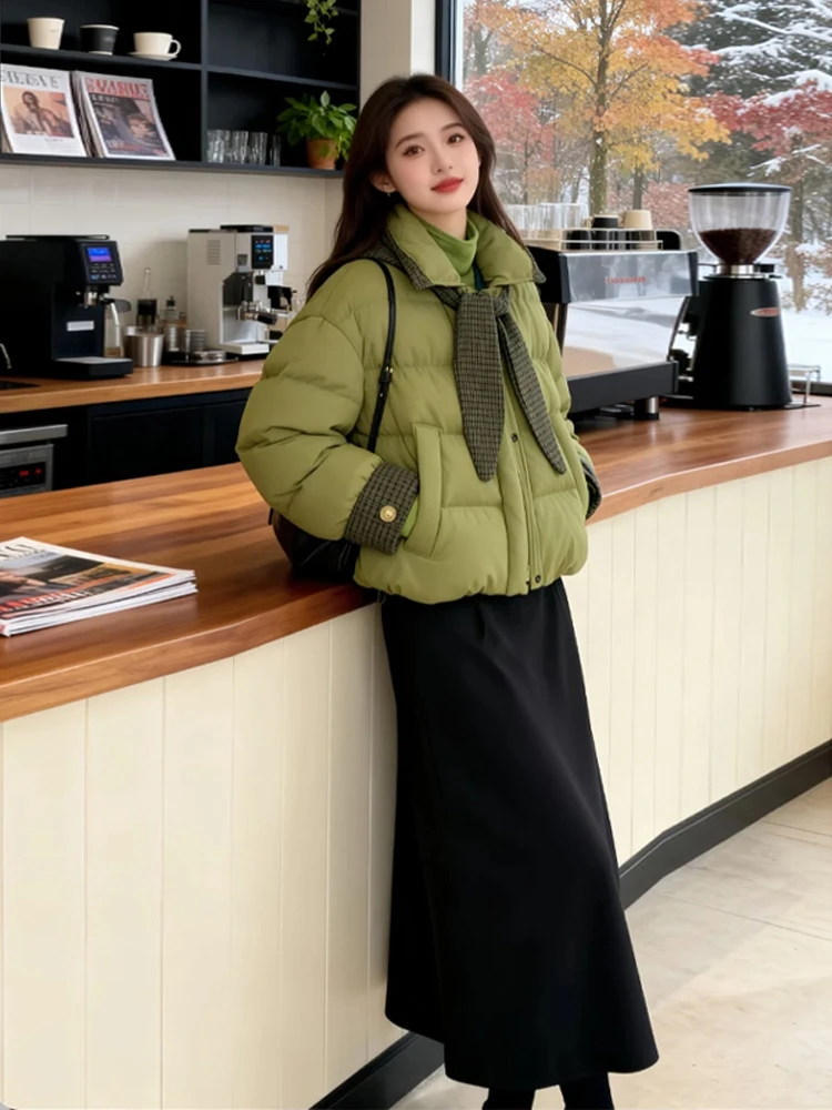 

Корейская хлопковая куртка с капюшоном и ушками кролика в клетку, женская, свободного кроя, утепленная, теплая, антивозрастная, хлопковая одежда