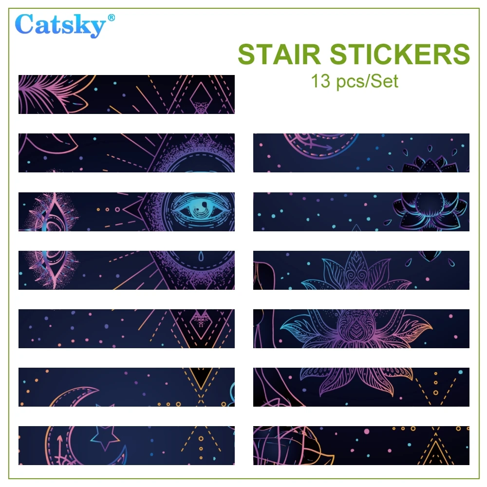 Ethnic Style Printstyle,Mandala,6pcs 13pcs/Set Stair Floor Stickers Waterproof Removable Self Adhesive Diy Stairway Decals