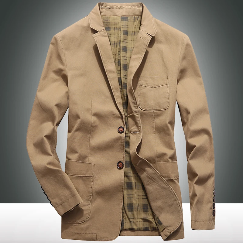 

New Men's Cotton Jaet Spring Autumn Casual Thiened Waed Single-breasted Busin Leisure Outdoor Coat Pure Cotton