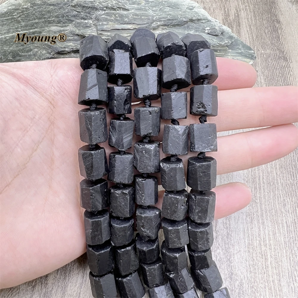 

2 Strands Natural Black Tourmaline Quartz Jet Stone Tube Beads For DIY Jewelry Making MY230465