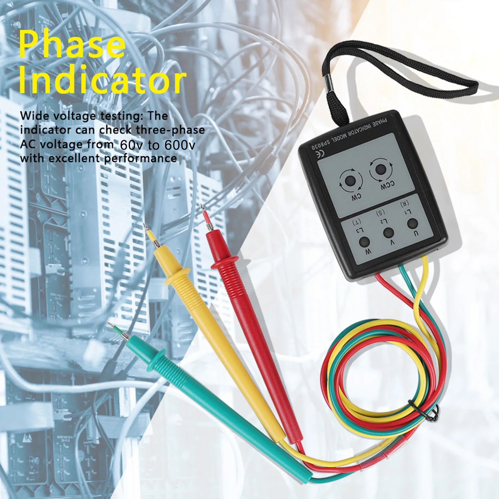 3 Phase Indicator Digital Phase Indicator SP8030 Digital Phase Rotation Indicator LED Buzzer Phase Sequence Meter 60 V‑600V AC