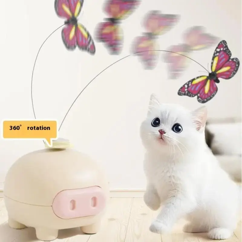 Electronic Interactive Cat Teasing Toys Electric Intelligent Automatic Rotate Cute Pig Funny Electric Rotating Butterfly Toys