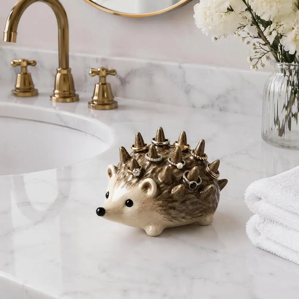 Jewelry Storage Hedgehog Ring Holder Resin Jewelry Organizer Cute Desk Decor for Vanity Dresser Waterproof Storage for Women