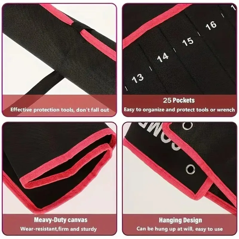14-Pocket Roll Tool Storage Bag Portable Wrench Organizer Pouch Bag Foldable Spanner Toolkit for Hardware Hand Tools Storage