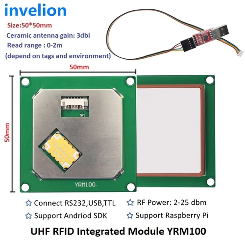 Imagen 2 del producto Módulo lector RFID UHF, módulo integrado RFID de alcance de 1-2M, lector UHF Raspberry Pi con SDK Android gratuito, compatible con sistema Linux