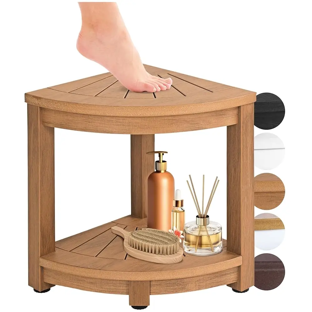 

Waterproof Corner Shower Stool - Brown Waterproof Shower Bench For Shaving Legs & To Sit On - Easily Assembled Corner Bench &