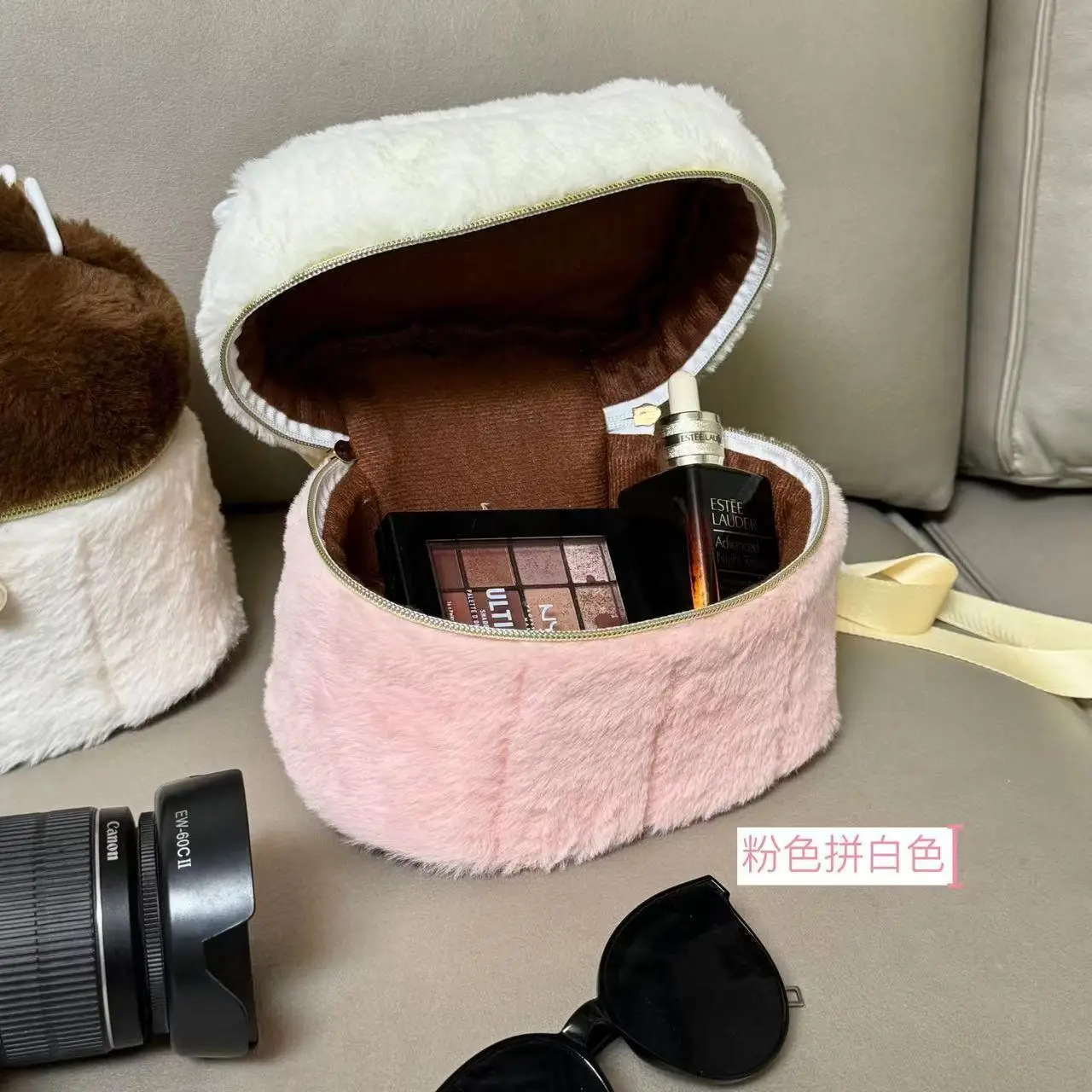 Plush camera bag large capacity autumn and winter portable messenger photo bag outdoor cute storage bag female