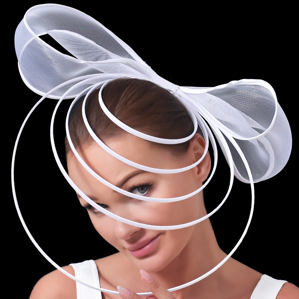 

Elegant Ladies Wedding Fascinators Nice Crinoline Women Headwear Hair Clips With Fancy Feathers Party Tea Church Race Headdress