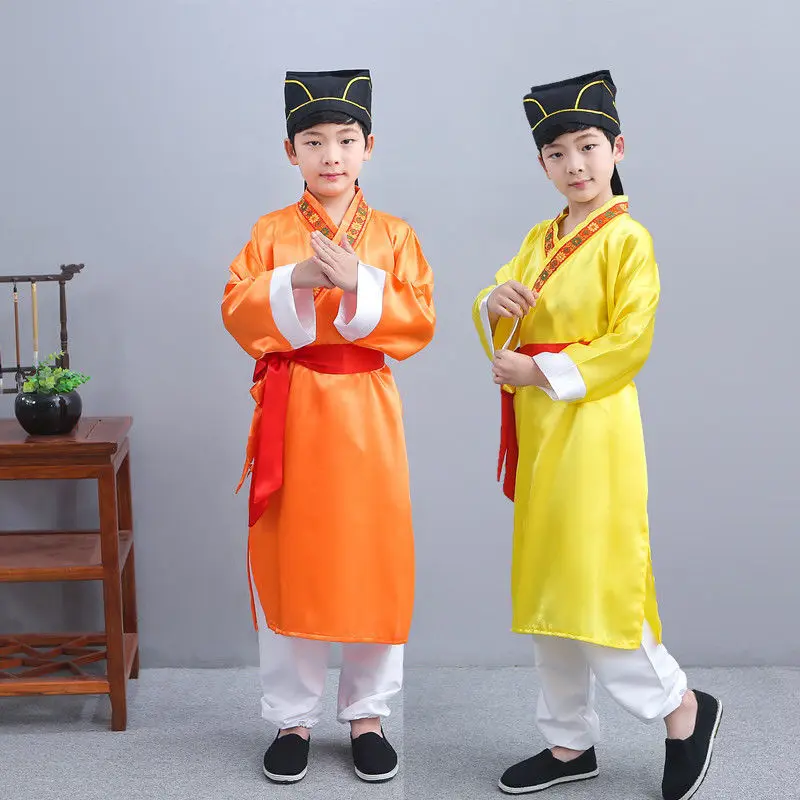 Chinese silk robe Costume Boys Children Kimono China Traditional Vintage Ethnic Students Chorus Dance Costume Hanfu